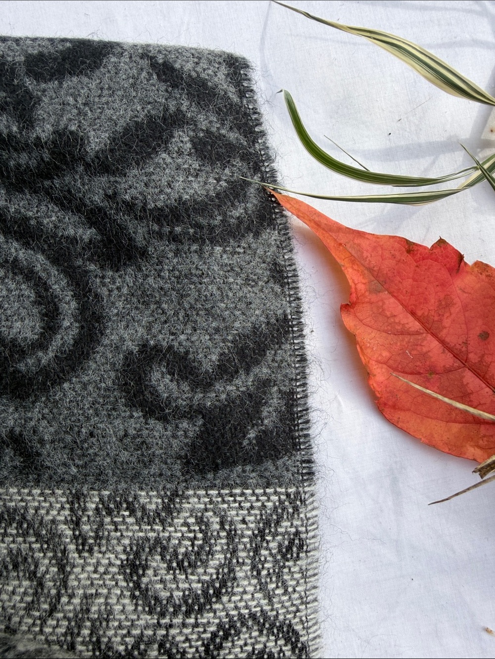 Gray Patterned Wool Scarf - Picture 4 of 6